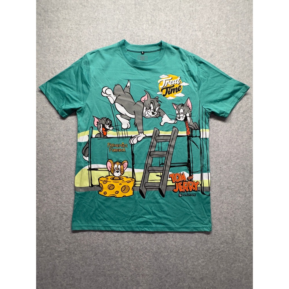 Southpole Tom and‎ Jerry Frenemies Forever Graphic T-Shirt Teal Green Mens L